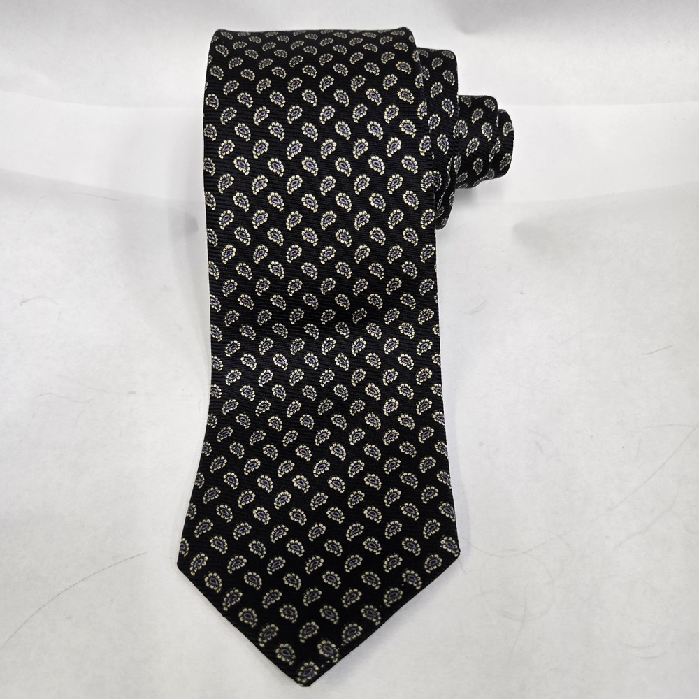 Polo Ralph Lauren Black Micro Paisley Silk Tie‎ Made in USA Italian Fabric 56"